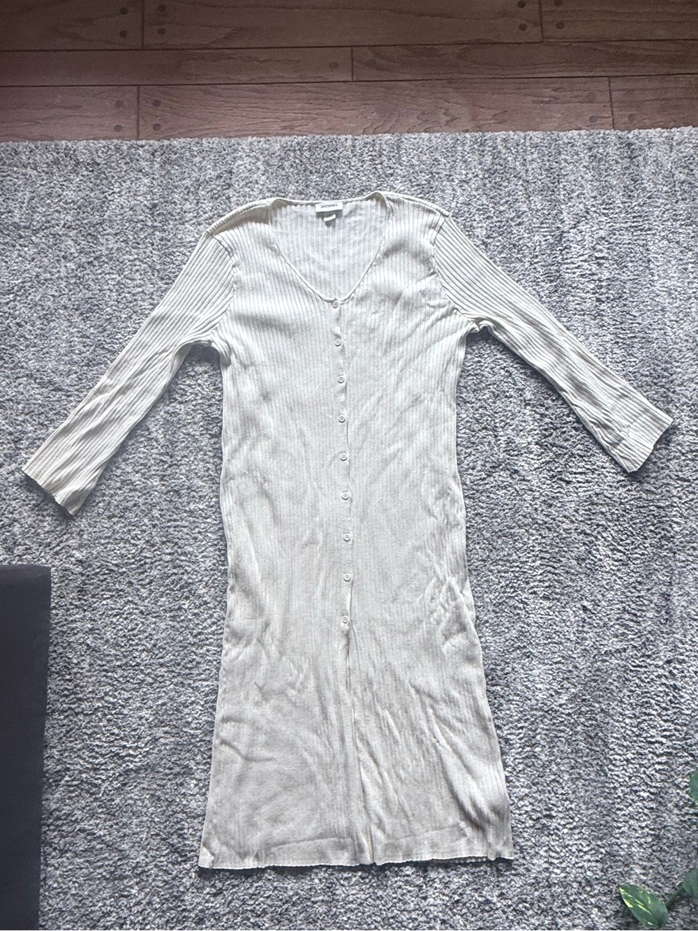 Monki Cream Button-Front Ribbed Maxi Dress